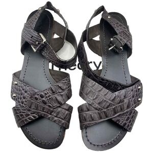 THEORY Sandals Dark brown LEATHER SILVER STUDS‎ strap FLAT SIZE 8 with dustbag